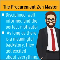 The procurement zen master card, a bearded man in glasses and a red tie; links to that section further down