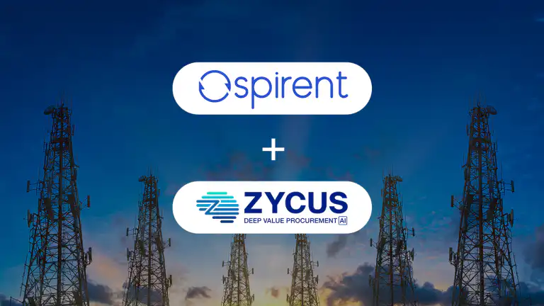 Spirent and Zycus logos above telecom towers at dusk, linking to the video on Spirent Communications and Merlin