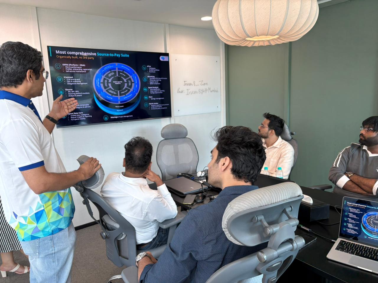 Young professionals collaborating in a modern AI workspace