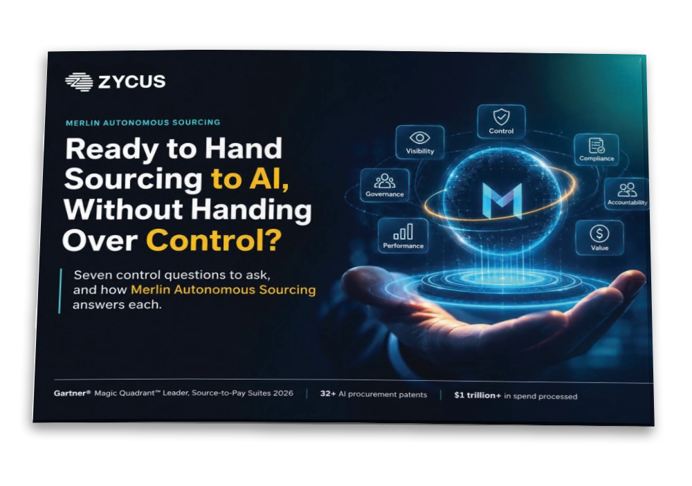 A landscape ebook cover asking whether to hand sourcing to AI without handing over control, with a hand under a glowing globe