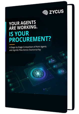 A dark hardback ebook cover reading your agents are working, is your procurement, with a glowing chip workflow diagram