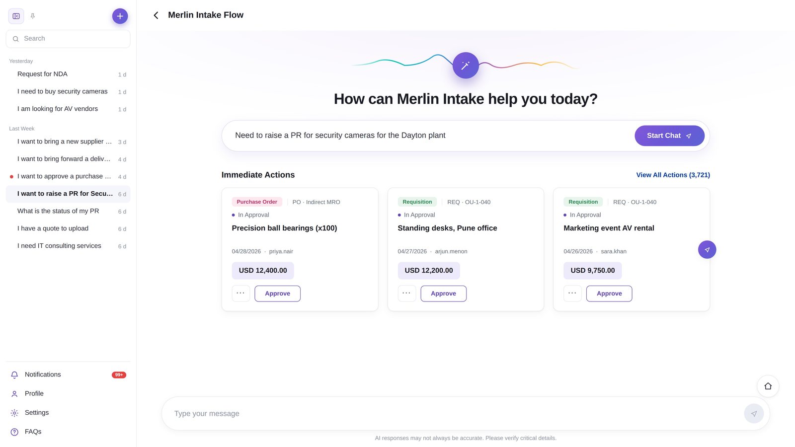 Merlin Intake: the home screen where every request starts